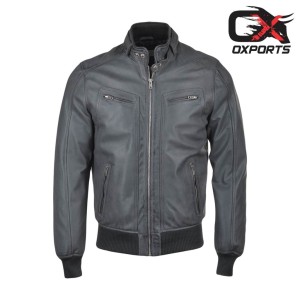 Bath Gray Biker Bomber Style Leather Jacket for Men