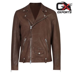 Birmingham Dark Brown Leather Biker Jacket