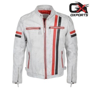 Cologne White Biker Leather Jacket