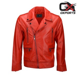 Tallinn Red Biker Leather Jacket