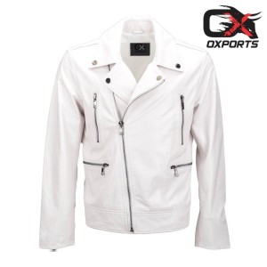 Tallinn White Biker Leather Jacket